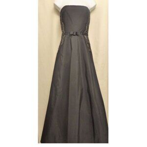 TADASHI Sleeveless Black Sequin & Lace Belted Gown Size12